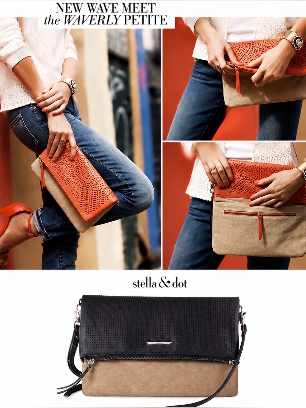 Stella & Dot women’s Waverly Petite bundle 2 crossbody bags /clutch faux leather